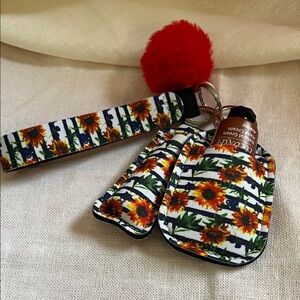 Sunflower Print Keychain Set with Red Pom Pom